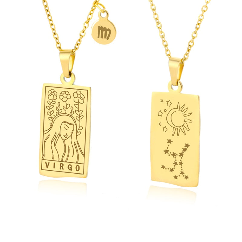 2021 Vintage Zodiac Necklace For Women Gold Stainless Steel 12 Constellation Zodiac Sign Necklace Leo Cancer Virgo Libra Chains