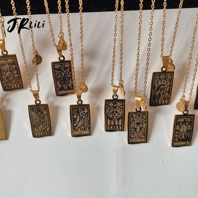 2021 Vintage Zodiac Necklace For Women Gold Stainless Steel 12 Constellation Zodiac Sign Necklace Leo Cancer Virgo Libra Chains