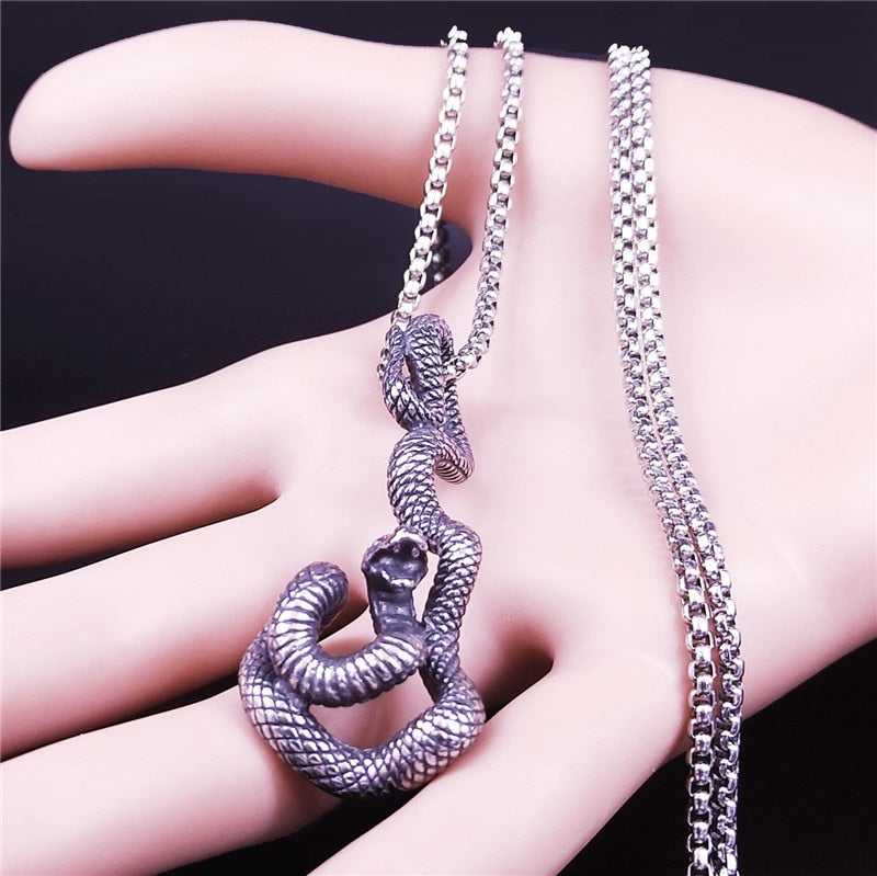2022 Wicca Cobra Stainless Steel Chain Necklaces Women/Men Silver Color Pendant Necklace Jewelry acero inoxidable joyeria NZZ174