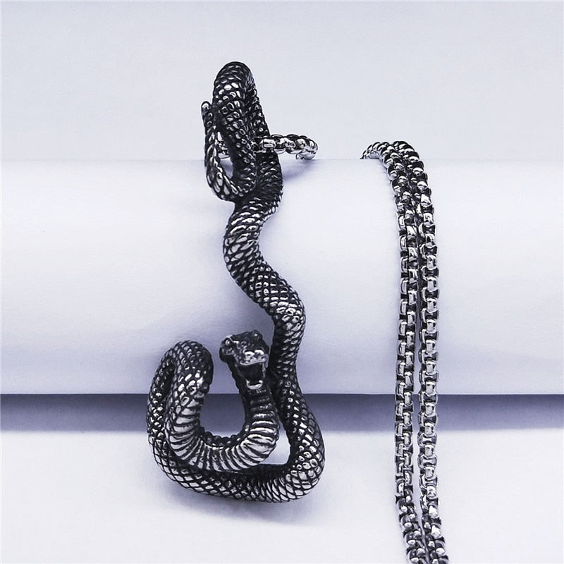 2022 Wicca Cobra Stainless Steel Chain Necklaces Women/Men Silver Color Pendant Necklace Jewelry acero inoxidable joyeria NZZ174