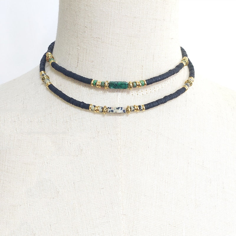 2021 Winter Ethnic Style Silicone Necklace Natural Stone Pendant Choker Soft Ceramic Surfer Necklace Tribal Jewelry Gifts