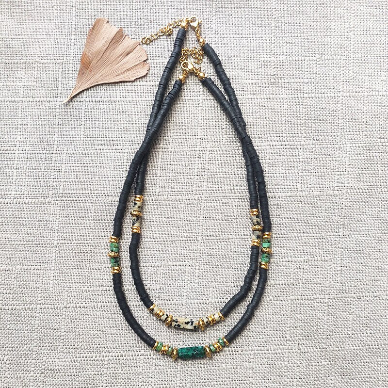 2021 Winter Retro Trendy Silicone Soft Ceramic Necklace Natural Leopard Stone Pendant Choker Adjustable Surfer Jewelry Gift