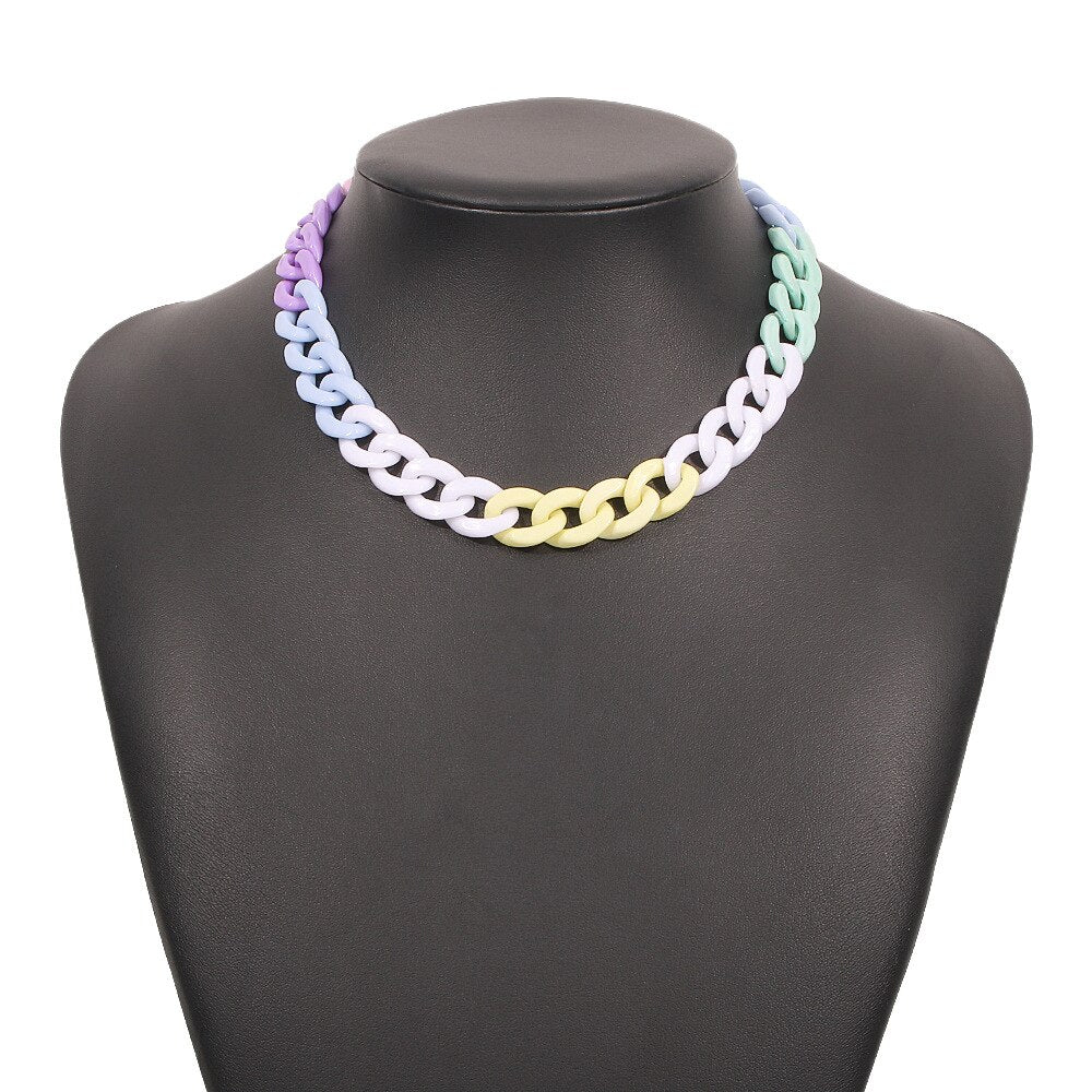2021 Women Hip-Hop Personality Candy Color Geometric Round Acrylic Necklace Female Gilrs Creative Thick Chain Jewelry