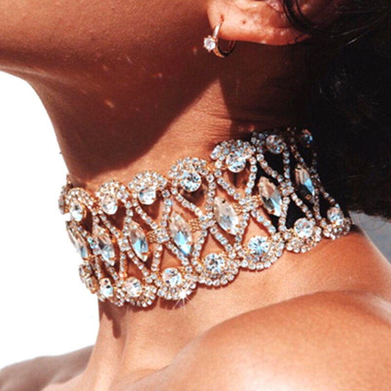 2021 Women's Neck Clavicle Rhinestone Necklace  Glitter Chokers Retro Aesthetic Accessories For Women's Gold Silver Plated