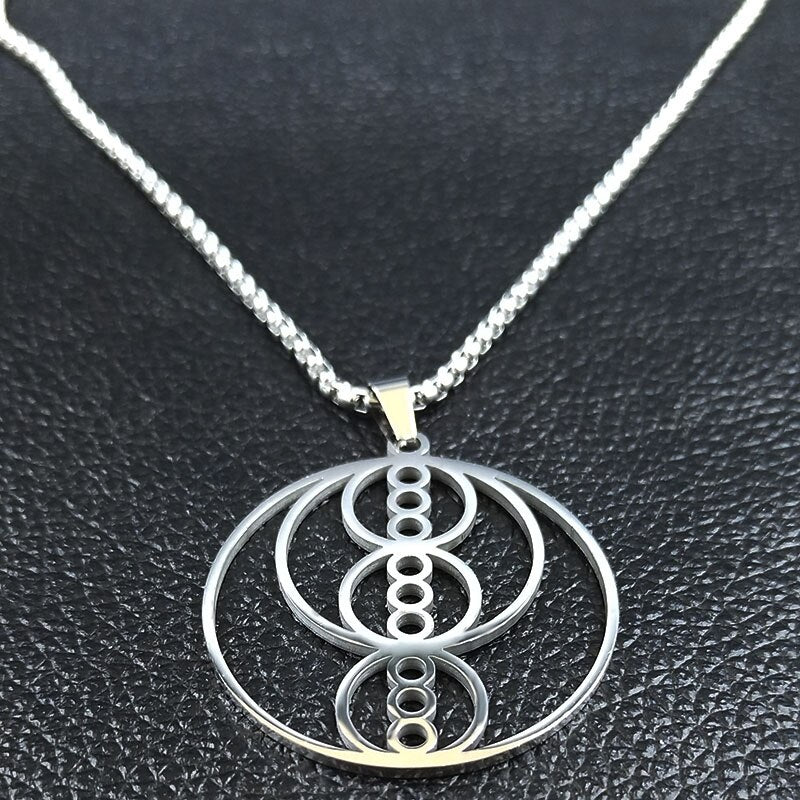 2022 YOGA Reiki Healing Balancing Buddha Stainless Steel Necklace Women Silver Color Statement Necklace Jewerly joyeria N3032S02