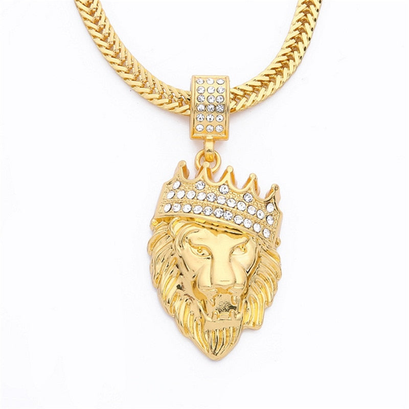2021 hip hop crown lion head necklace men's hiphop pendant boutique jewelry