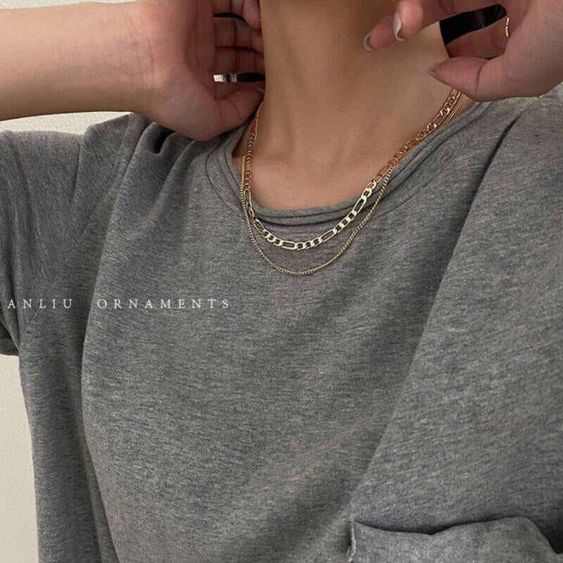 2021 multi-layered wearing necklace retro decorative necklace female gold silver clavicle chain female simple temper