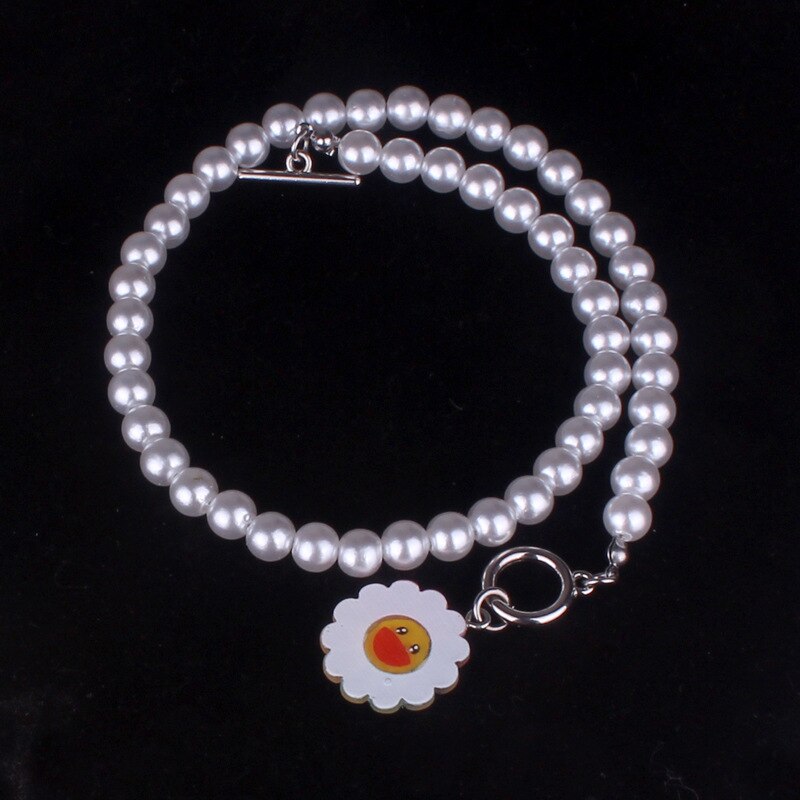 2022 punk gothic harajuku pearl chain Rainbow Sunflower Pendant Necklace for Women Men Choker Collar Goblincore grunge Jewelry