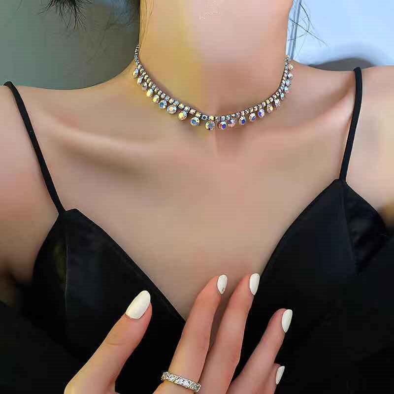 2021 summer shining Rhinestone Crystal Necklace collarbone chain women's AB Crystal geometry necklace jewelry and gifts wholesal