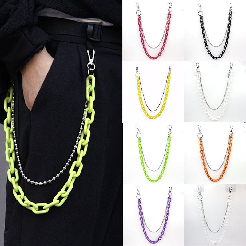 2022 trend punk hip-hop green plastic acrylic resin chain cashew flower pants chain hanging chain tidal wave belt