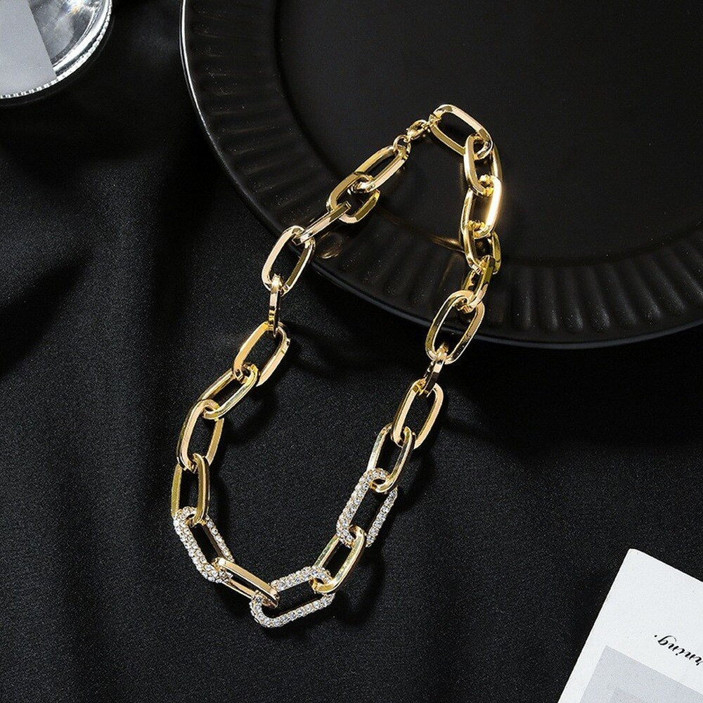 2021European and American ladies party alloy inlaid diamond hip hop necklace design trend clavicle necklace