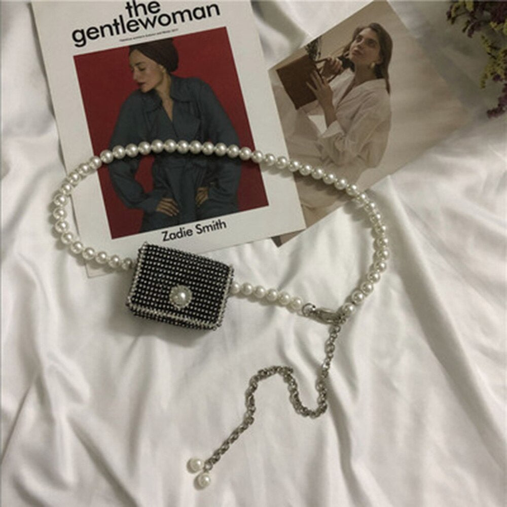 2022Korean Pearl Chain Small Bag Women's Sparkling Diamond Mini Slant Cross Bag Shoulder Decoration Crossbody Bags For Women