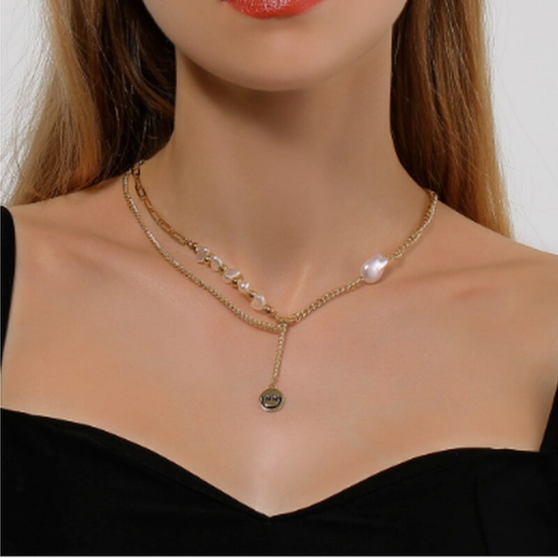 2022Trend Temperament Smile Pearl Necklace Irregular Chain Clavicle Chocker Jewelry for Women Girl Bride Net Red