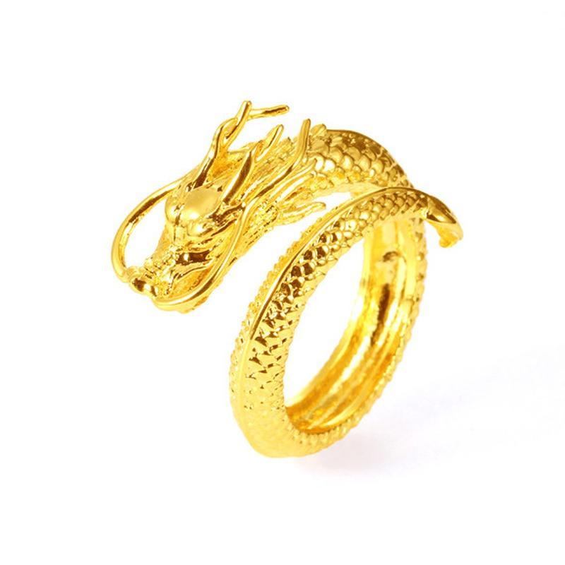 2022 Alloy Dragon King Simulation Gold Open Ring for Men Retro Men Ring Wedding Party Jewelry Accessories Size Adjustabl