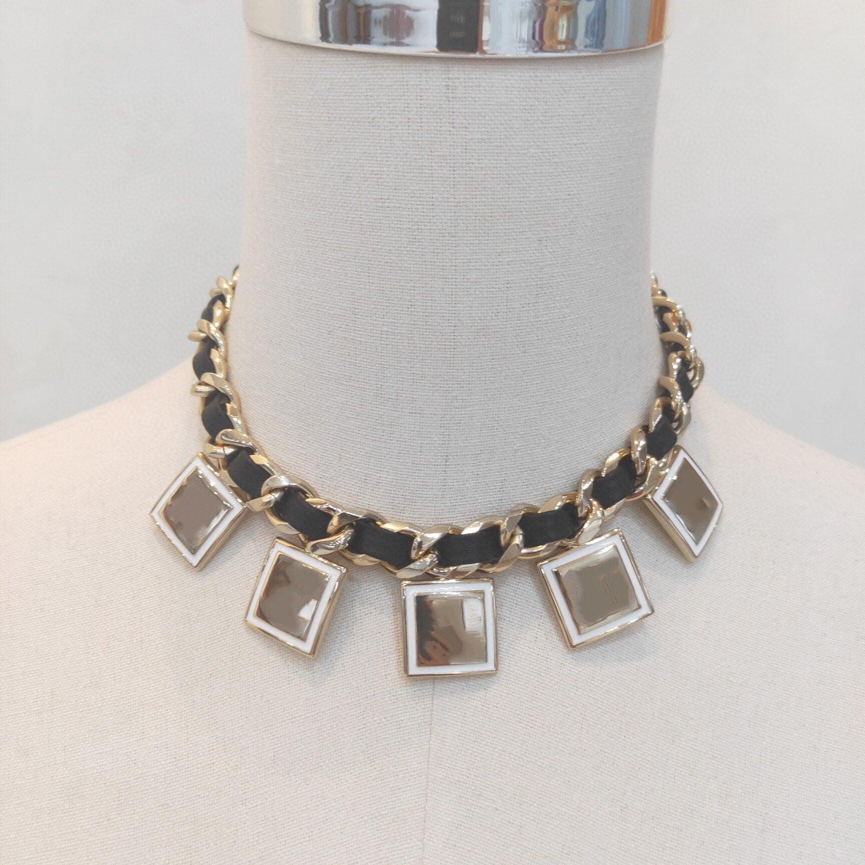 2022 Brand Choker Jewelry Women Vintage Black Leather Chain Square Pendants  Necklace Party Fine Jewelry