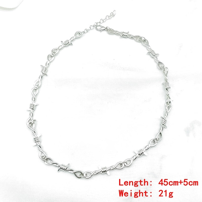 Brand Brambles Unisex Choker Necklace Men Women Hip Hop Gothic Punk Barbed Wire Thorns Cross Pendant Chain Party Gift