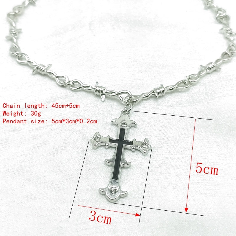 Brand Brambles Unisex Choker Necklace Men Women Hip Hop Gothic Punk Barbed Wire Thorns Cross Pendant Chain Party Gift