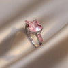 2022 Classic Pink Crystal Geometry Peach Heart Silvery Rings For Woman Wedding Girl's  Set With Korean Jewelry