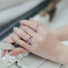 2022 Classic Pink Crystal Geometry Peach Heart Silvery Rings For Woman Wedding Girl's  Set With Korean Jewelry