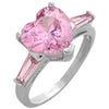 2022 Classic Pink Crystal Geometry Peach Heart Silvery Rings For Woman Wedding Girl's  Set With Korean Jewelry