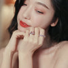 2022 Classic Pink Crystal Geometry Peach Heart Silvery Rings For Woman Wedding Girl's  Set With Korean Jewelry