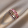 2022 Classic Pink Crystal Geometry Peach Heart Silvery Rings For Woman Wedding Girl's  Set With Korean Jewelry