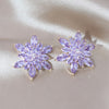 2022 Europe America Jewelry  Pink Zircon Snowflake Flower Earrings Elegant Women Wedding Party Accessories
