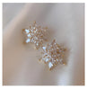 2022 Europe America Jewelry  Pink Zircon Snowflake Flower Earrings Elegant Women Wedding Party Accessories