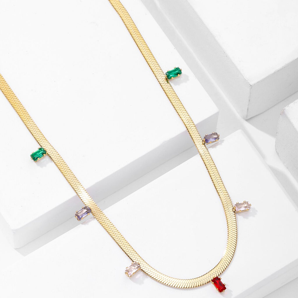 2022 Stainless Steel Necklace Colorful Zircon Crystal Pendant Necklace Snake Chain Choker Necklaces for Women Jewelry Gi