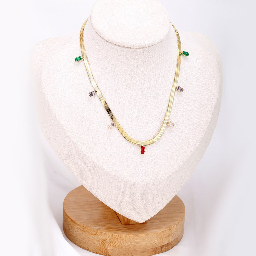 2022 Stainless Steel Necklace Colorful Zircon Crystal Pendant Necklace Snake Chain Choker Necklaces for Women Jewelry Gi