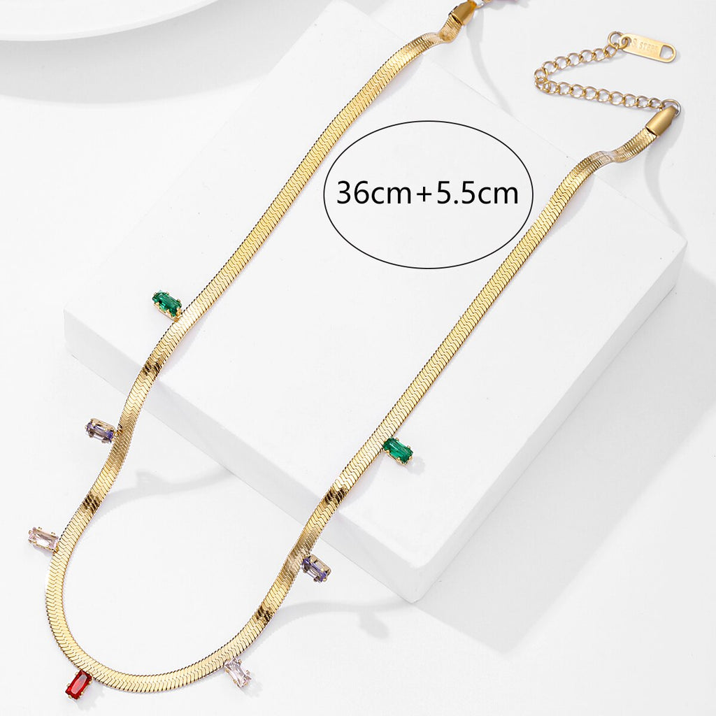 2022 Stainless Steel Necklace Colorful Zircon Crystal Pendant Necklace Snake Chain Choker Necklaces for Women Jewelry Gi