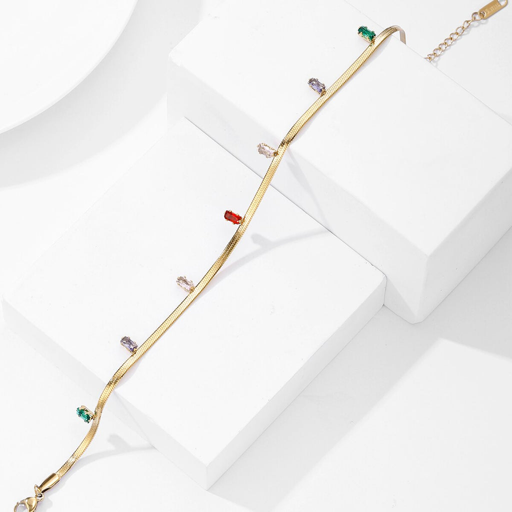 2022 Stainless Steel Necklace Colorful Zircon Crystal Pendant Necklace Snake Chain Choker Necklaces for Women Jewelry Gi