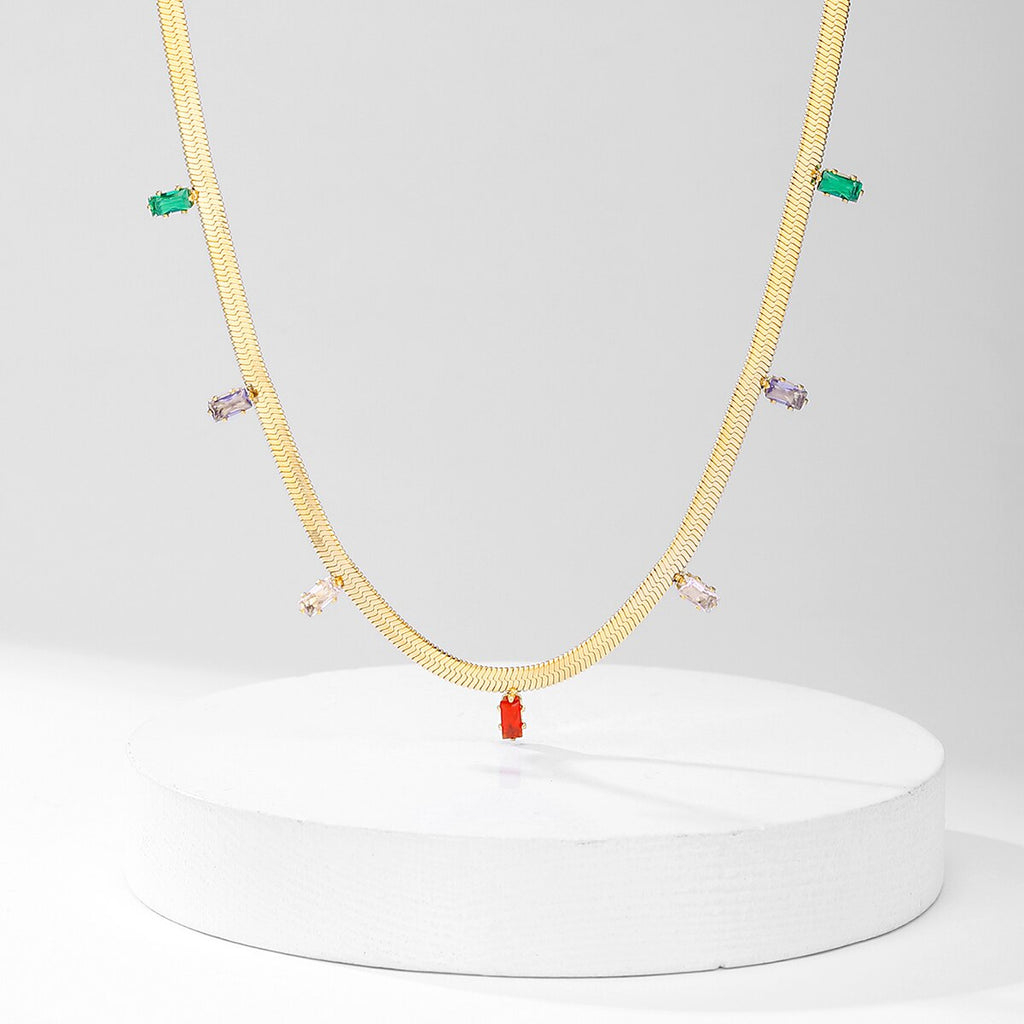 2022 Stainless Steel Necklace Colorful Zircon Crystal Pendant Necklace Snake Chain Choker Necklaces for Women Jewelry Gi
