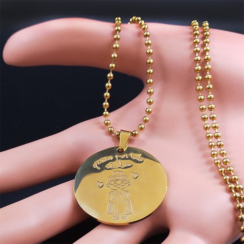 2022 Grandma Stainless Steel Bead Chain Necklace for Grandmother Gold Color Pendant Necklacs Jewelry Gift llaveros mujer N827S01