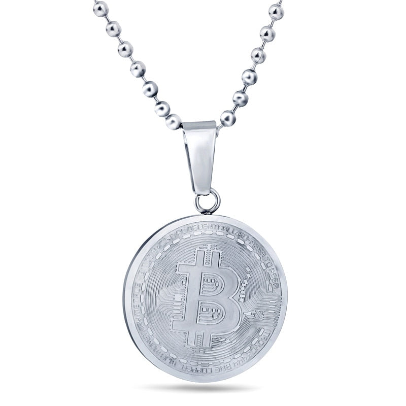 2022 Jewelry  Crystal from Swarovskis Titanium steel bitcoin necklace 2 Colors Fit Men and Women