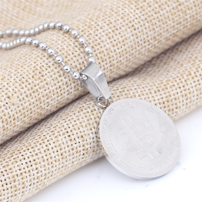 2022 Jewelry  Crystal from Swarovskis Titanium steel bitcoin necklace 2 Colors Fit Men and Women