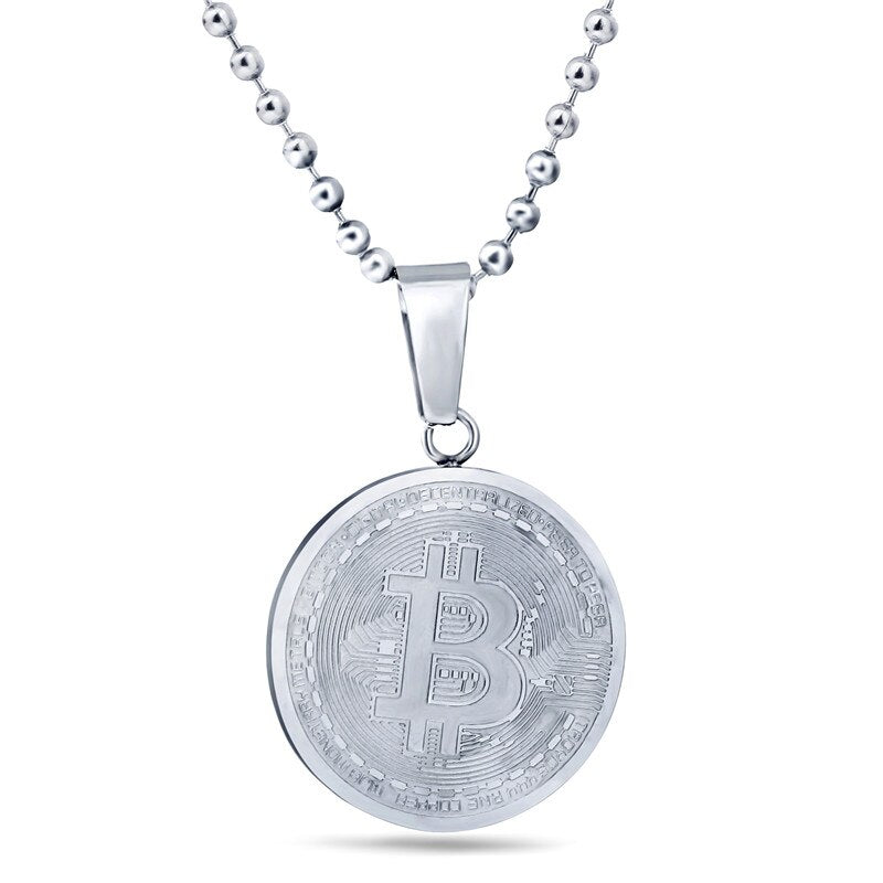 2022 Jewelry  Crystal fromSwarovskis Titanium steel bitcoin necklace 2 Colors Fit Men and Women