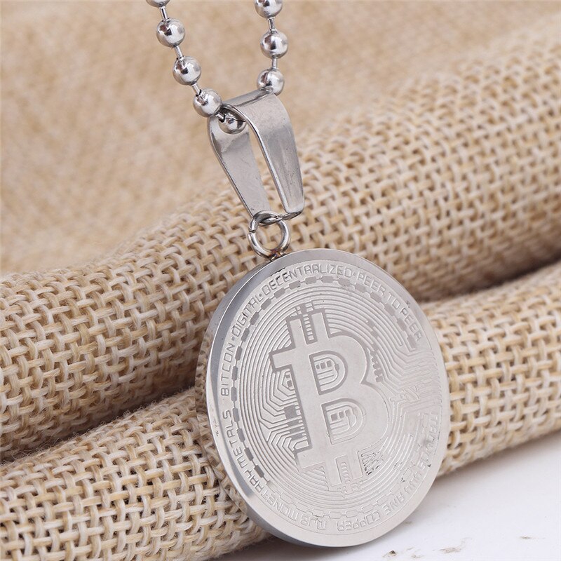2022 Jewelry  Crystal fromSwarovskis Titanium steel bitcoin necklace 2 Colors Fit Men and Women