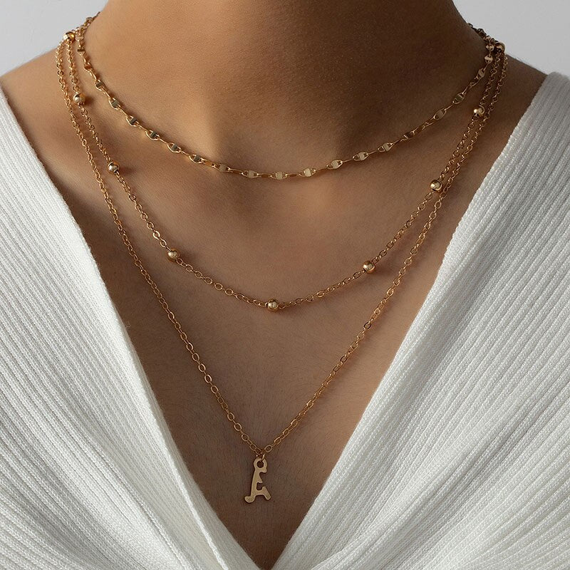 2022 Ins Gold Double Layers A M Letter Alphabet A-Z Initial Multi-layers Pendant Necklaces Trendy Korean Party Jewelry