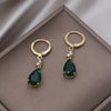 2022 Korea Design Jewelry  Green Crystal Water Drop Pendant Earrings Elegant Women Wedding Party Accessories