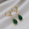 2022 Korea Design Jewelry  Green Crystal Water Drop Pendant Earrings Elegant Women Wedding Party Accessories