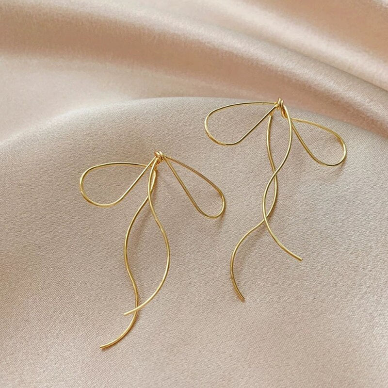 2023 Korean Sense Line Bow Earrings for Women Girls Metal Light  Simple Butterfly Drop Earrings Aesthetic Jewelry