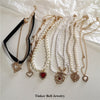 2022 Kpop Vintage Baroque Aesthetic Hollow Out Love Heart Pendant Zircon Pearl Chain Choker Necklace For Women Bff Party Jewelry
