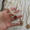 2022 Kpop Vintage Baroque Aesthetic Hollow Out Love Heart Pendant Zircon Pearl Chain Choker Necklace For Women Bff Party Jewelry