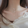 Bling 925 Silver Sterling Tassel Star Moon Necklace For Women Clavicle Chain Woman Jewelry Birthday Gift Accessories