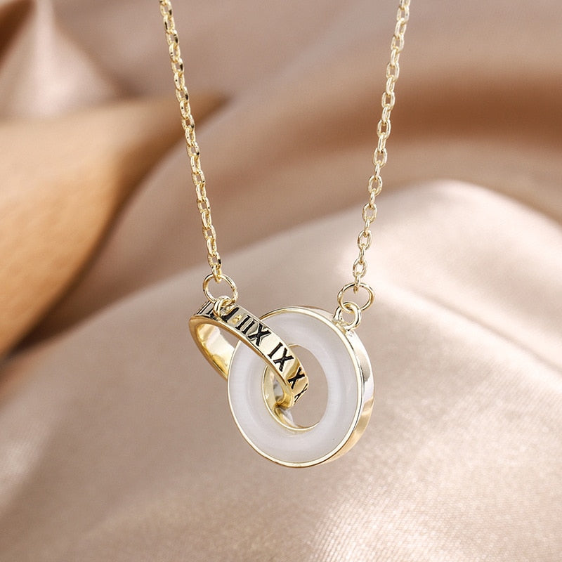 2022 14K Opal Necklace Women's Simple Design Korean Roman Letter Drop Glaze Clavicle Chain for Women Party Wedding