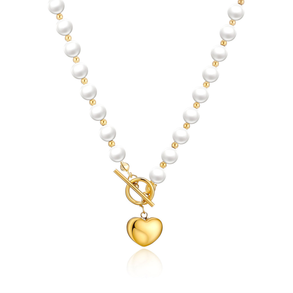 2022 18K Vintage Wedding Pearl Choker Heart Necklace For Women Geometric Heart Pendant Necklaces Jewelry collier de perles