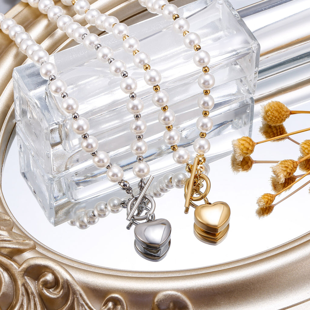 2022 18K Vintage Wedding Pearl Choker Heart Necklace For Women Geometric Heart Pendant Necklaces Jewelry collier de perles