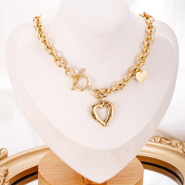 2022 18K Vintage Wedding Pearl Choker Heart Necklace For Women Geometric Heart Pendant Necklaces Jewelry collier de perles