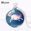 2022 Cute Axolotl Pendant Necklace Animal Round Photo Necklaces Glass Dome Jewelry Gifts